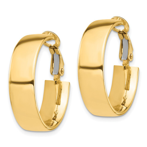 10K Yellow Gold Hollow High Polished 7 mm Omega Back Hoop Earrings, 24.5 mm Long - View 2