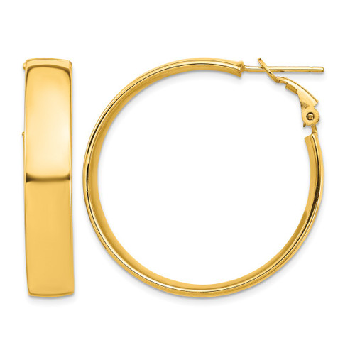 10K Yellow Gold Hollow High Polished 7 mm Omega Back Hoop Earrings, 35.75 mm Long