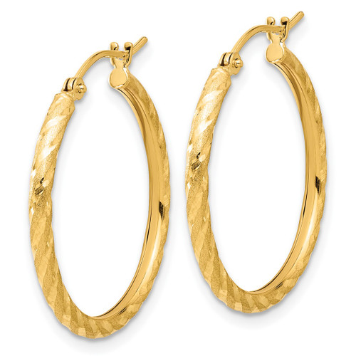 10K Yellow Gold Hollow Polished and Satin Diamond-Cut 2.05 mm Hoop Earrings, 25 mm Long - View 2
