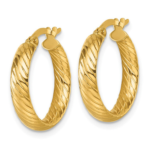 10K Yellow Gold Polished 3.80 x 18 mm Twist Textured Tube Hoop Earrings, 20 mm Long - View 2