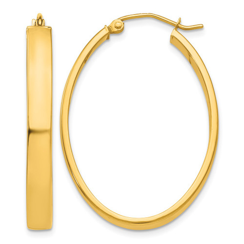 10K Yellow Gold Hollow Lightweight Oval Hoop Earrings, 34 mm