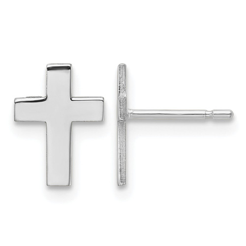 Rhodium-Plated 10K White Gold Polished Cross Stud Earrings, 9 mm