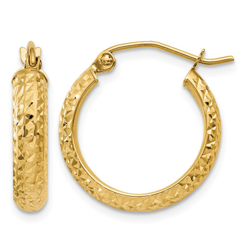 10K Yellow Gold Hollow Diamond-Cut 3.5 x 17 mm Hollow Hoop Earrings