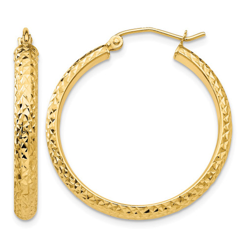 10K Yellow Gold Hollow Diamond-Cut 3.5 x 28 mm Hollow Hoop Earrings