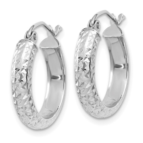 Rhodium-Plated 10K White Gold Diamond-Cut 3.5 x 17 mm Hollow Hoop Earrings - View 2