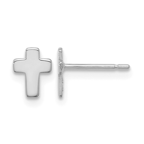 Rhodium-Plated 10K White Gold Polished Tiny Cross Stud Earrings - 10TE664W