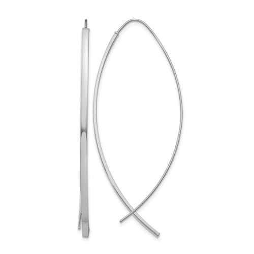 Rhodium-Plated 10K White Gold Hollow 1.75 mm Square Tube Wire Threader Drop Earrings, 57.9 mm Long