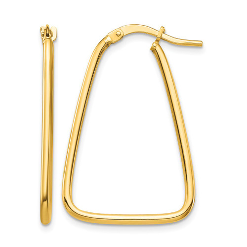 10K Yellow Gold Hollow 1.5 mm Polished Triangle Dangle Hoop Earrings, 30 mm Long
