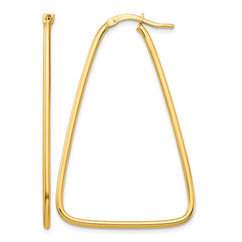 10K Yellow Gold Hollow 1.5 mm Polished Large Triangle Dangle Hoop Earrings, 43.75 mm Long