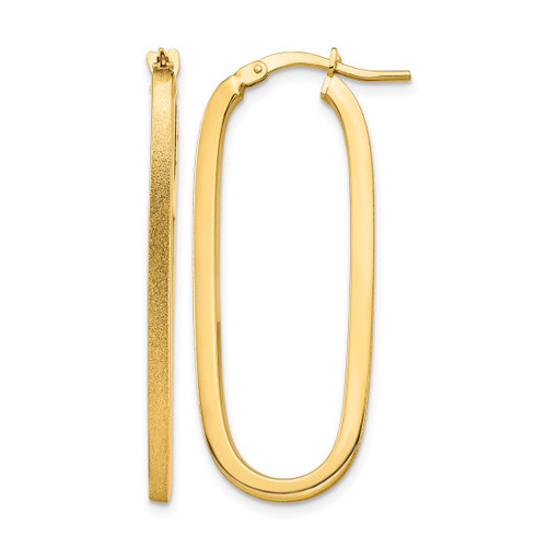 10K Yellow Gold Hollow Polished & Satin 2 mm Oval Hoop Earrings, 37.75 mm Long