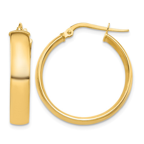 10K Yellow Gold Hollow High Polished 5 mm Hoop Earrings, 26 mm Long