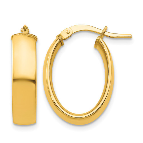 10K Yellow Gold Hollow High Polished 5 mm Oval Hoop Earrings, 20.5 mm Long