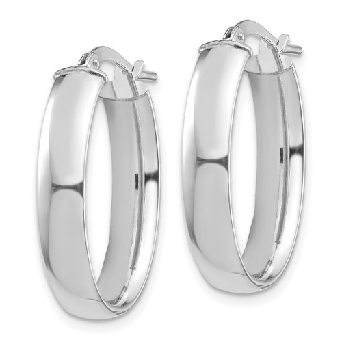 Rhodium-Plated 10K White Gold Hollow High Polished 5 mm Oval Hoop Earrings, 25.5 mm Long - View 2