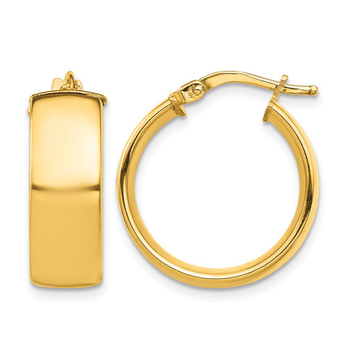 10K Yellow Gold Hollow High Polished 7 mm Hoop Earrings, 20.5 mm Long