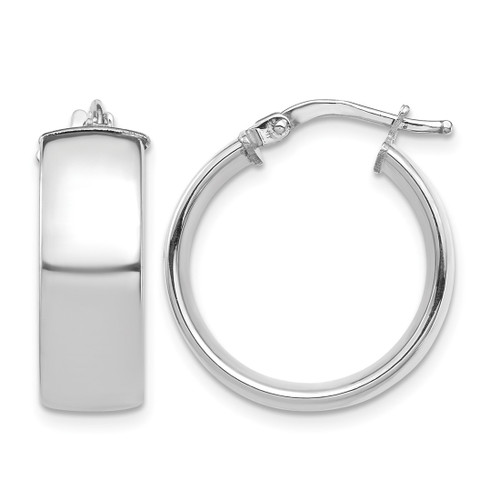 Rhodium-Plated 10K White Gold Hollow High Polished 7 mm Hoop Earrings, 20.5 mm Long
