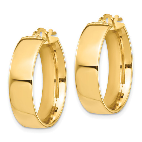 10K Yellow Gold Hollow High Polished 7 mm Hoop Earrings, 24 mm Long - View 2