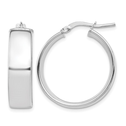 Rhodium-Plated 10K White Gold Hollow High Polished 7 mm Hoop Earrings, 24 mm Long