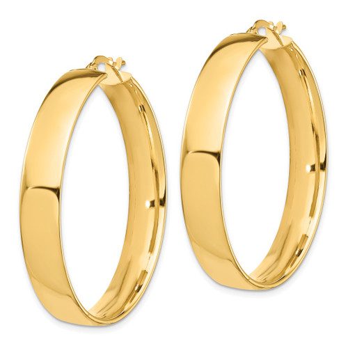 10K Yellow Gold Hollow High Polished 7 mm Hoop Earrings, 40 mm Long - View 2