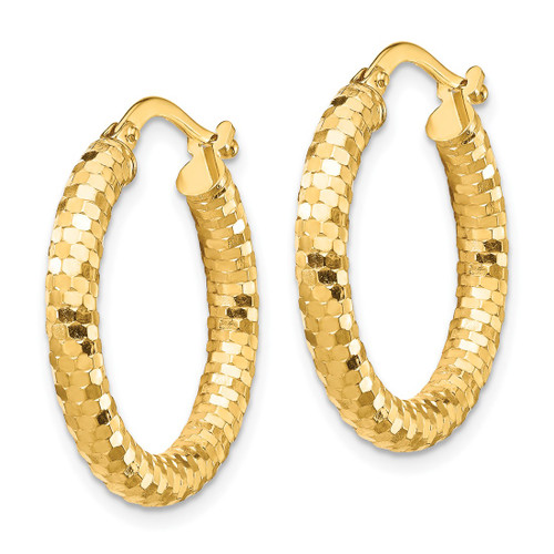 10K Yellow Gold 3 x 22 mm Diamond-Cut Hoop Earrings - View 2