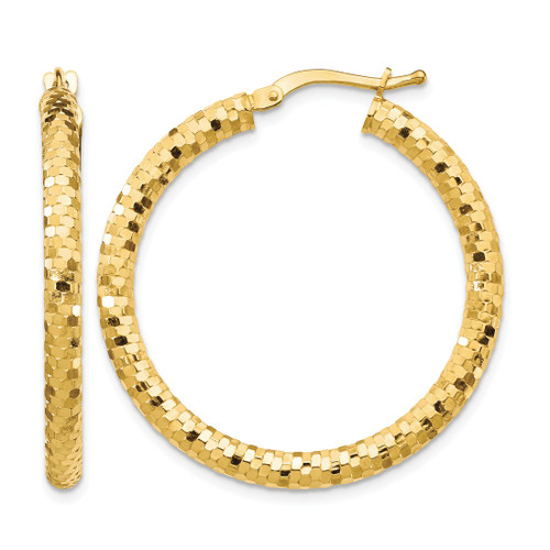 10K Yellow Gold 3 x 32 mm Diamond-Cut Hoop Earrings