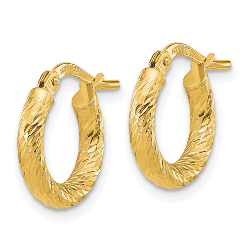 10K Yellow Gold Hollow Polished and Diamond-Cut 2.4 mm Hoop Earrings, 12 mm Long - View 2