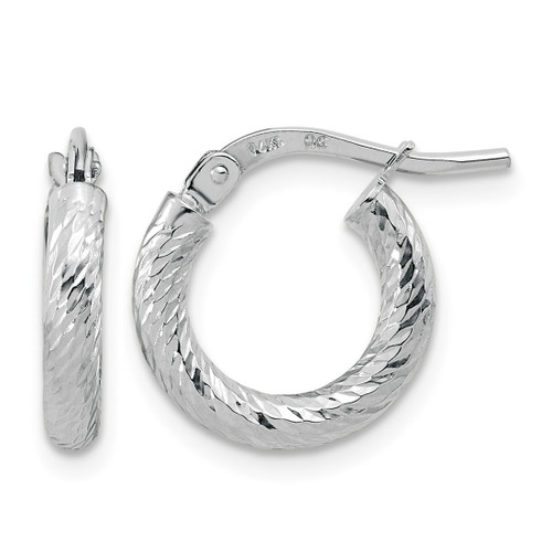 Rhodium-Plated 10K White Gold Hollow Polished Diamond-Cut 2.4 mm Hoop Earrings, 12 mm Long