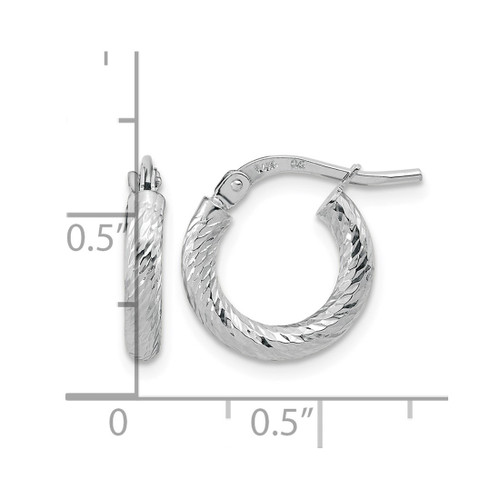 Rhodium-Plated 10K White Gold Hollow Polished Diamond-Cut 2.4 mm Hoop Earrings, 12 mm Long - View 2