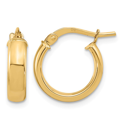 10K Yellow Gold Hollow Polished 3.7 mm Hoop Earrings, 14 mm Long