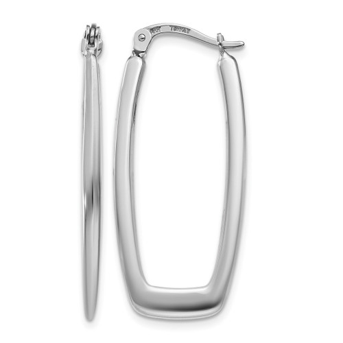 Rhodium-Plated 10K White Gold Hollow Polished 2.25 mm Rectangle Hoop Earrings, 33 mm Long
