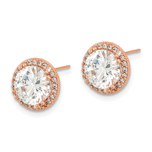 10K Rose Gold Tiara Collection Rose Gold Polished Cubic Zirconia Stud Earrings, 10.8 mm - View 2