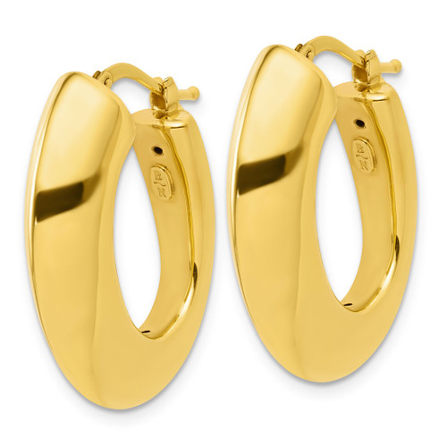 JBN 14K Yellow Gold Polished and Knife Edge Graduated Oval Hoop Earrings - View 2