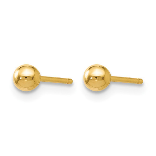 14K Yellow Gold Hollow Polished 3 mm Ball Stud Earrings - View 2