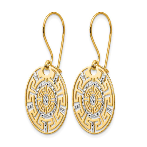 14K Two-Tone Gold Greek Key Dangle Earrings, 34 mm - View 2
