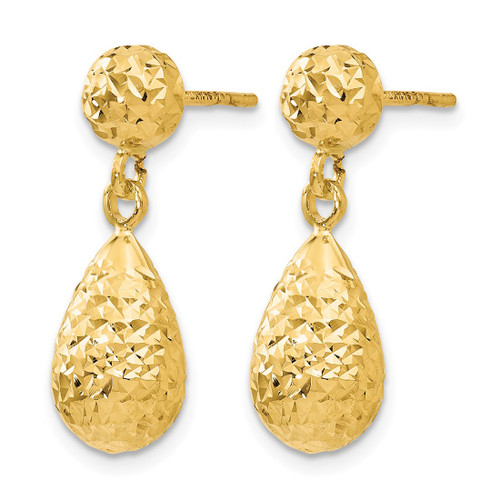 14K Yellow Gold Hollow Diamond-Cut Post Dangle Earrings, 20 mm - View 2
