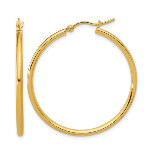 14K Yellow Gold Hollow Polished 2 x 35 mm Hoop Earrings