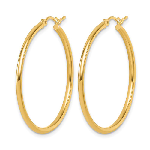 14K Yellow Gold Hollow Polished 2 x 35 mm Hoop Earrings - View 2