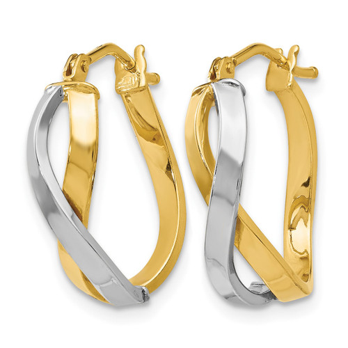 14K Yellow Gold Hollow with Rhodium-Plated Polished Bypass Hoop Earrings, 18 mm - View 2