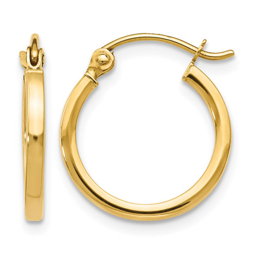 14K Yellow Gold Hollow Polished Hoop Earrings, 15 mm, 1.5 mm Wide