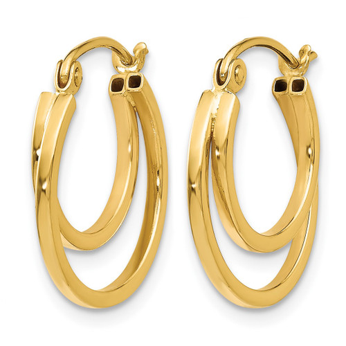 14K Yellow Gold Hollow Polished 2 Row Stacked Round Hoop Earrings, 17 mm - View 2
