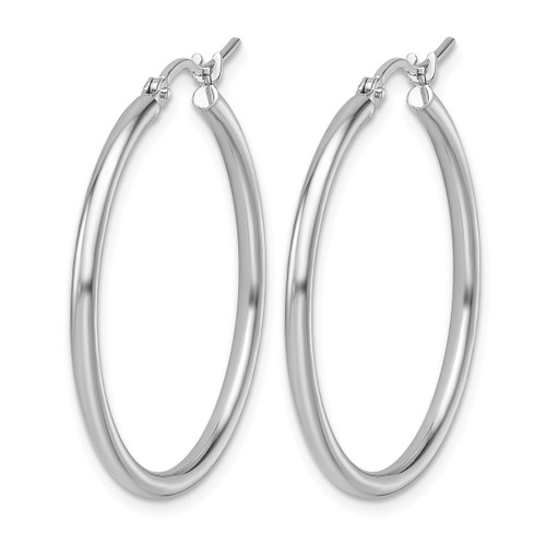 Rhodium-Plated 14K White Gold Hollow 2 x 30 mm Hoop Earrings - View 2