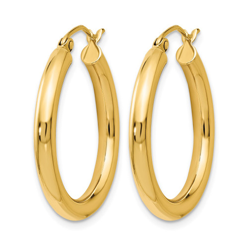 14K Yellow Gold Hollow Polished Hoop Earrings, 25 mm, 3 mm Wide - 85H - View 2