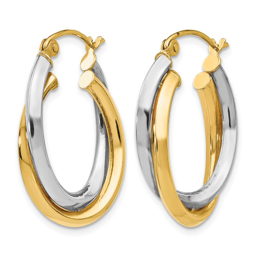 14K Two-Tone Gold Hollow Polished Double Oval Twist Hoop Earrings, 22 mm - View 2