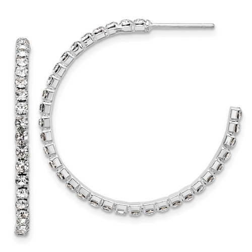 Silver-Tone 35 mm Crystal J-Hoop Post Earrings, 33.3 mm Long