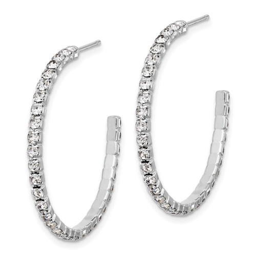 Silver-Tone 35 mm Crystal J-Hoop Post Earrings, 33.3 mm Long - View 2