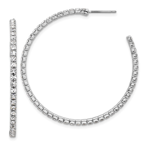 Silver-Tone 45 mm Crystal J-Hoop Post Earrings, 42.58 mm Long