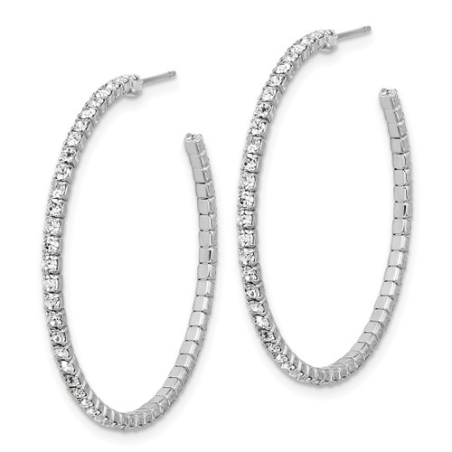 Silver-Tone 45 mm Crystal J-Hoop Post Earrings, 42.58 mm Long - View 2