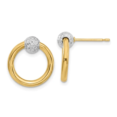 14K Two-Tone Gold Diamond-Cut Hoop Post Dangle Earrings, 15.3 mm