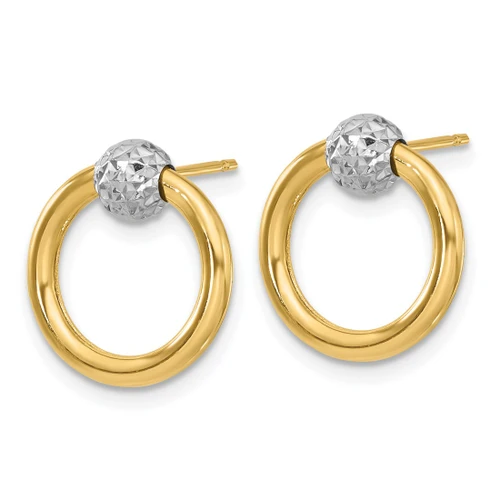 14K Two-Tone Gold Diamond-Cut Hoop Post Dangle Earrings, 15.3 mm - View 2