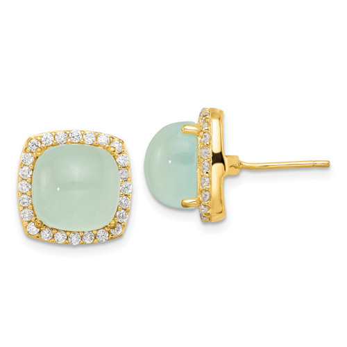 Sterling Silver Gold-Tone Cubic Zirconia & Blue Calcedony Stud Earrings
