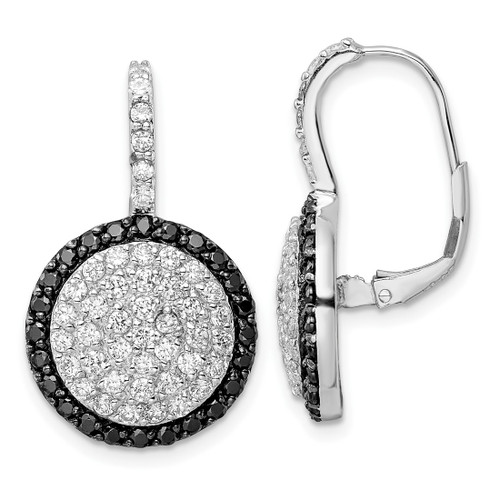 Sterling Silver Rhodium-Plated Black & White Cubic Zirconia Disk Leverback Drop Earrings